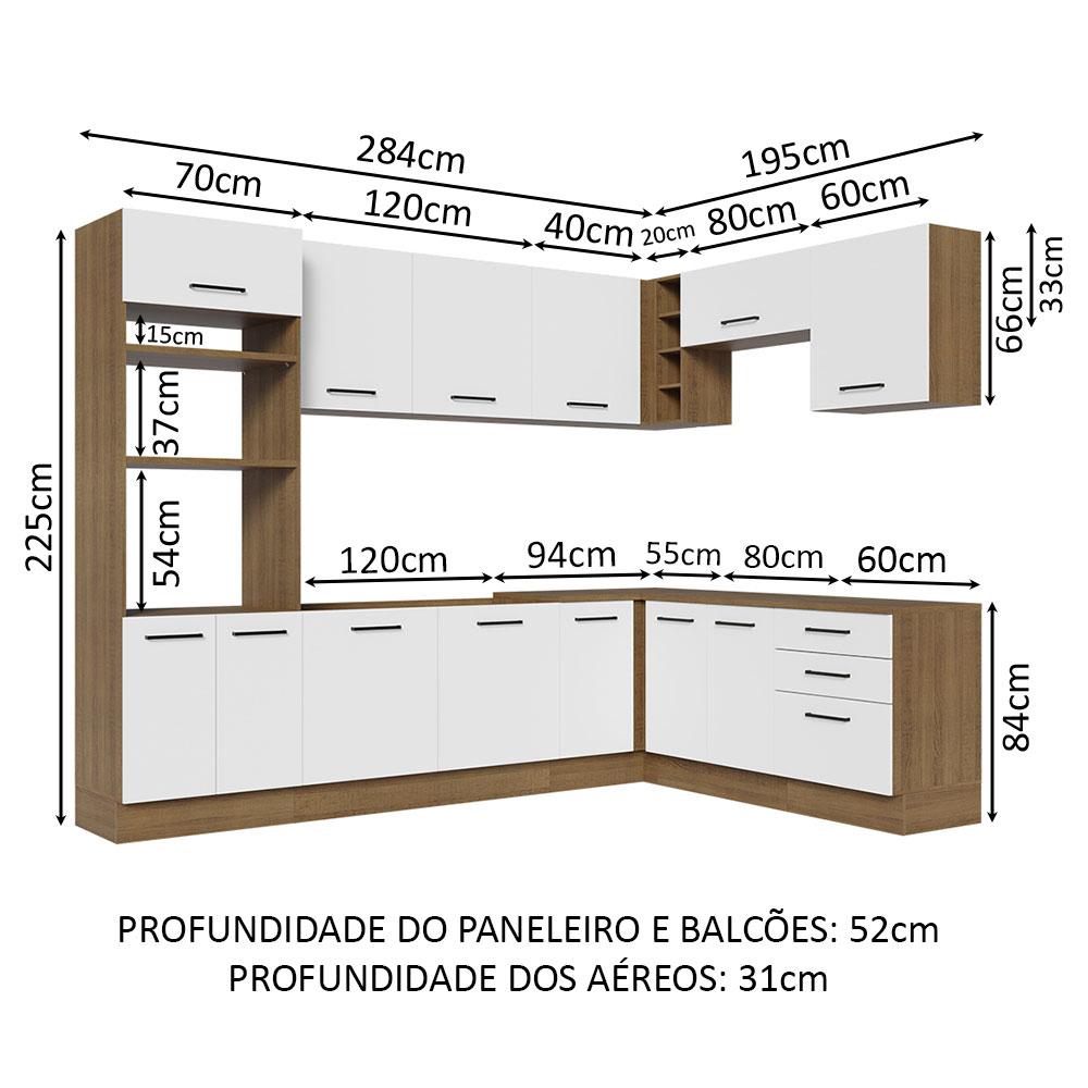 Cozinha Completa de Canto Madesa Agata 479001 com Armário e Balcão (Sem Tampo e Pia) - Rustic/Branco
