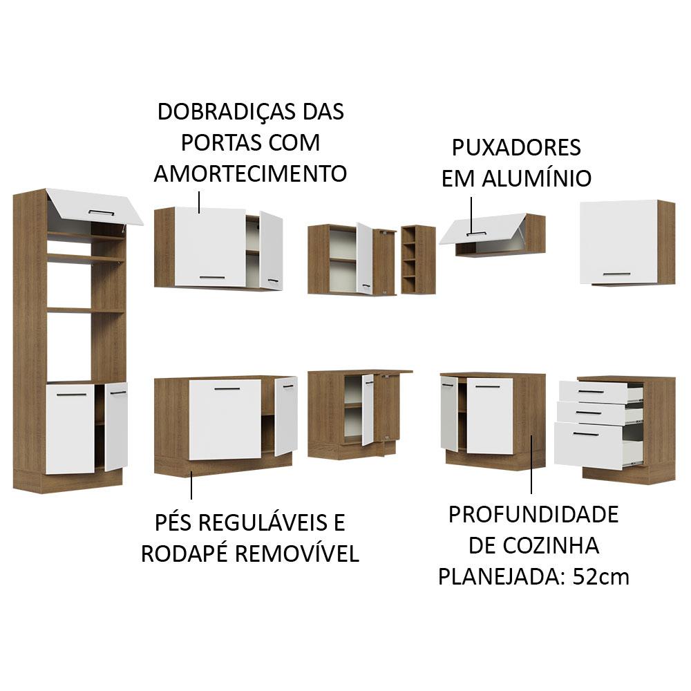 Cozinha Completa de Canto Madesa Agata 479001 com Armário e Balcão (Sem Tampo e Pia) - Rustic/Branco