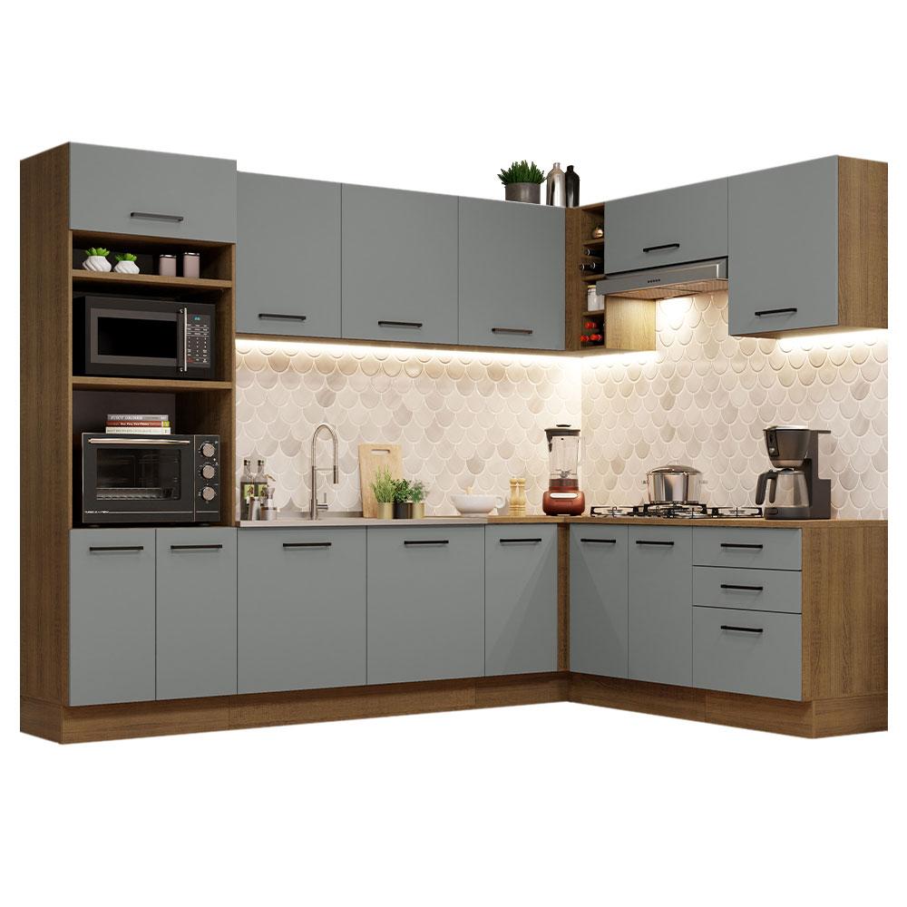 Cozinha Completa de Canto Madesa Agata 479001 com Armário e Balcão (Sem Tampo e Pia) - Rustic/Cinza
