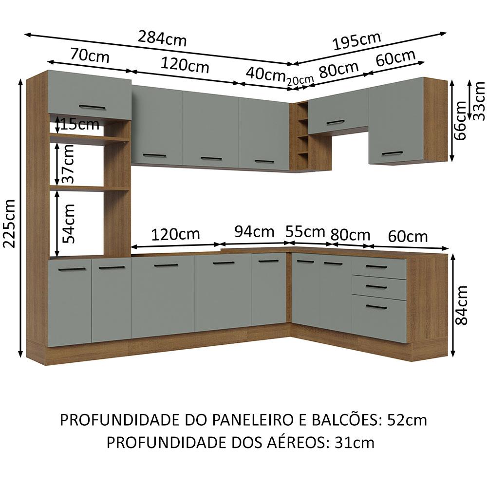 Cozinha Completa de Canto Madesa Agata 479001 com Armário e Balcão (Sem Tampo e Pia) - Rustic/Cinza