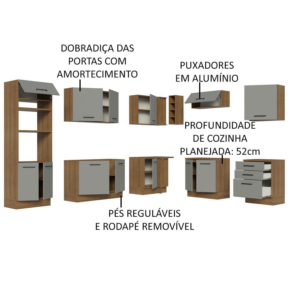 Cozinha Completa de Canto Madesa Agata 479001 com Armário e Balcão (Sem Tampo e Pia) - Rustic/Cinza