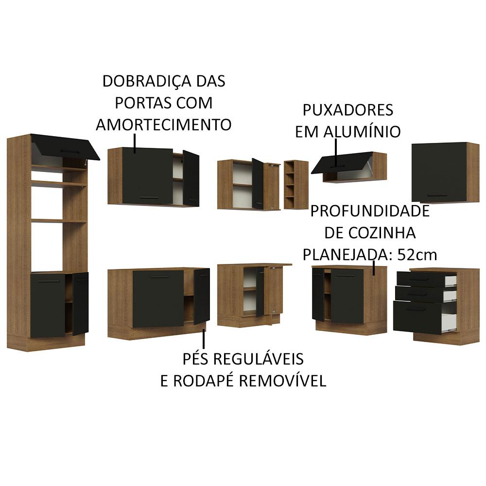 Cozinha Completa de Canto Madesa Agata 479001 com Armário e Balcão (Sem Tampo e Pia) - Rustic/Preto