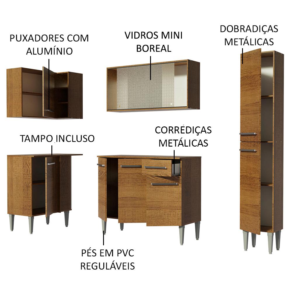 Cozinha Completa de Canto Madesa Emilly Face com Balcão e Armário Vidro