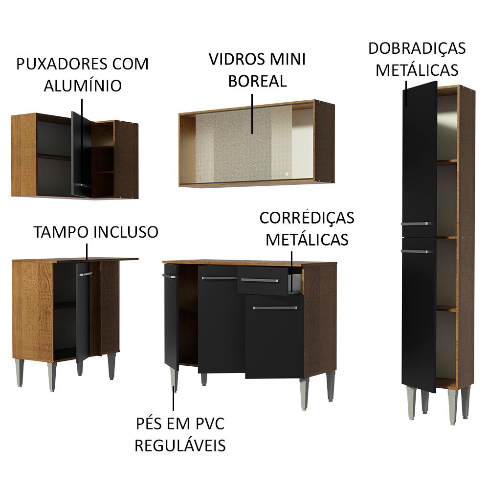 Cozinha Completa de Canto Madesa Emilly Face com Balcão e Armário Vidro