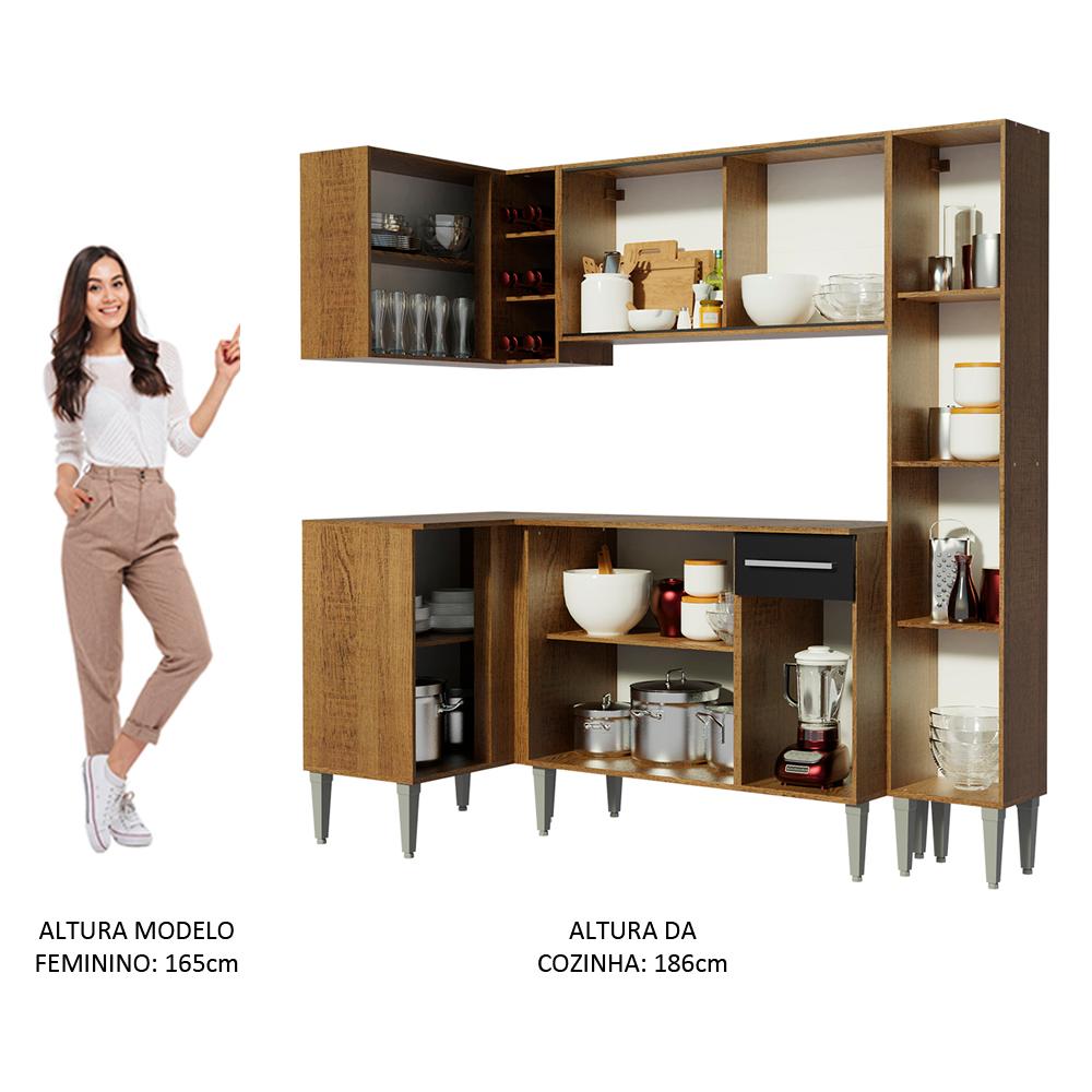 Cozinha Completa de Canto Madesa Emilly Face com Balcão e Armário Vidro