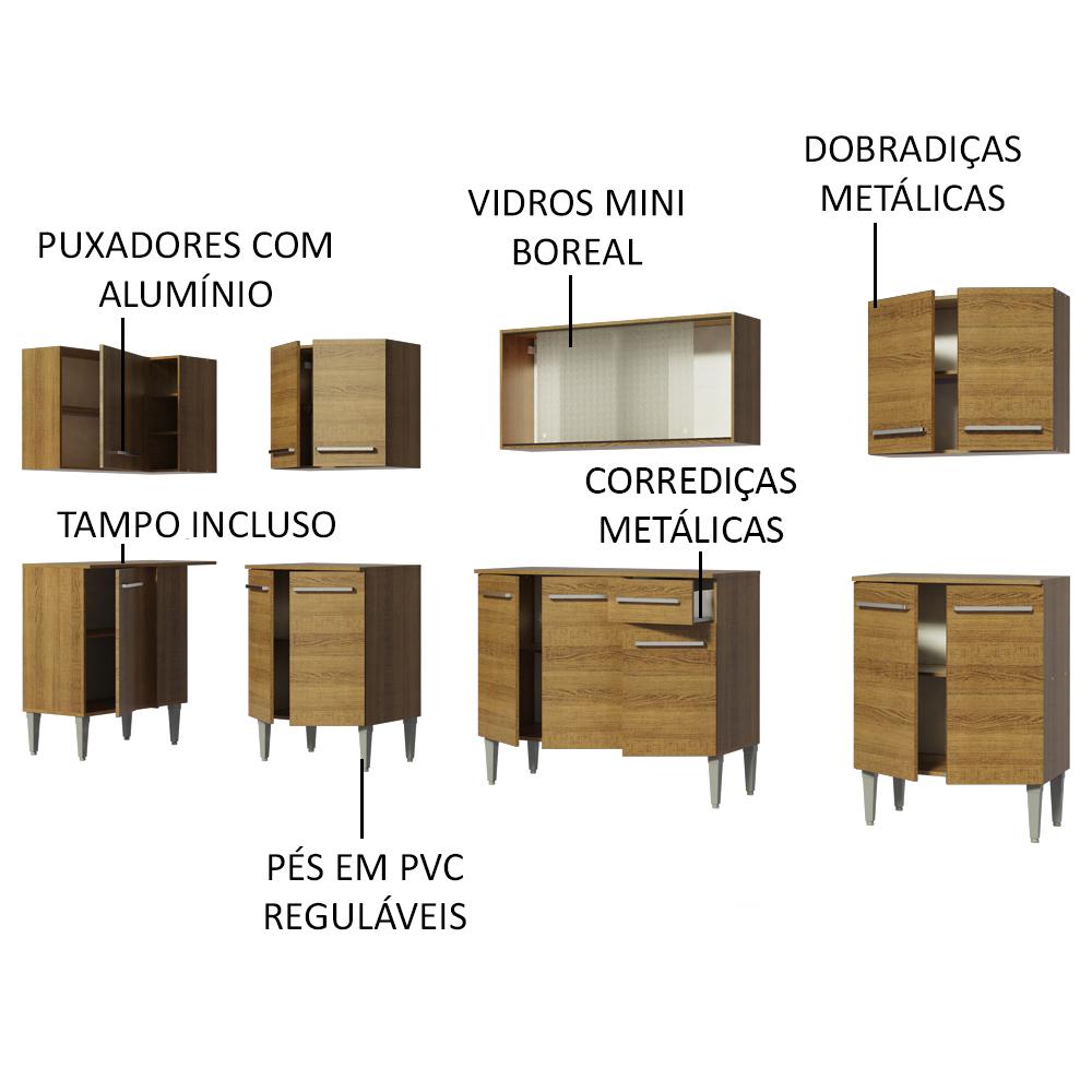 Cozinha Completa de Canto Madesa Emilly Jazz com Armário Vidro e Balcão