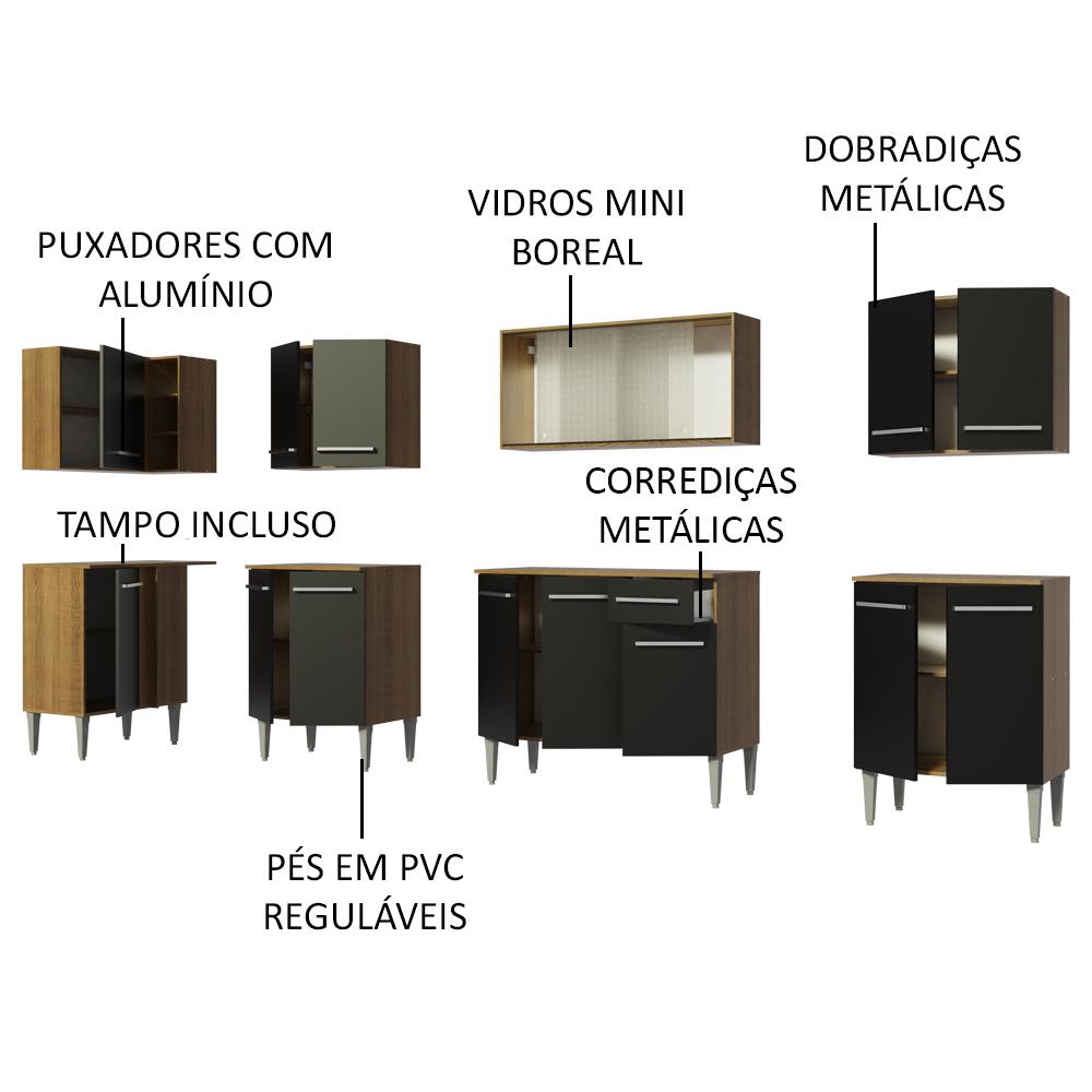 Cozinha Completa de Canto Madesa Emilly Jazz com Armário Vidro e Balcão