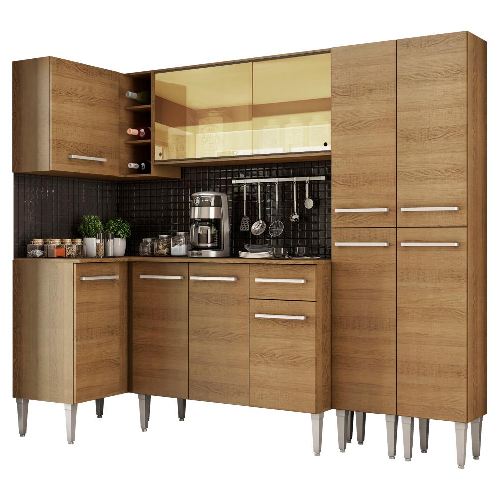 Cozinha Completa de Canto Madesa Emilly Line com Balcão, Armário Vidro Reflex e Paneleiro