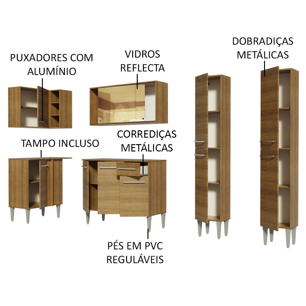 Cozinha Completa de Canto Madesa Emilly Line com Balcão, Armário Vidro Reflex e Paneleiro