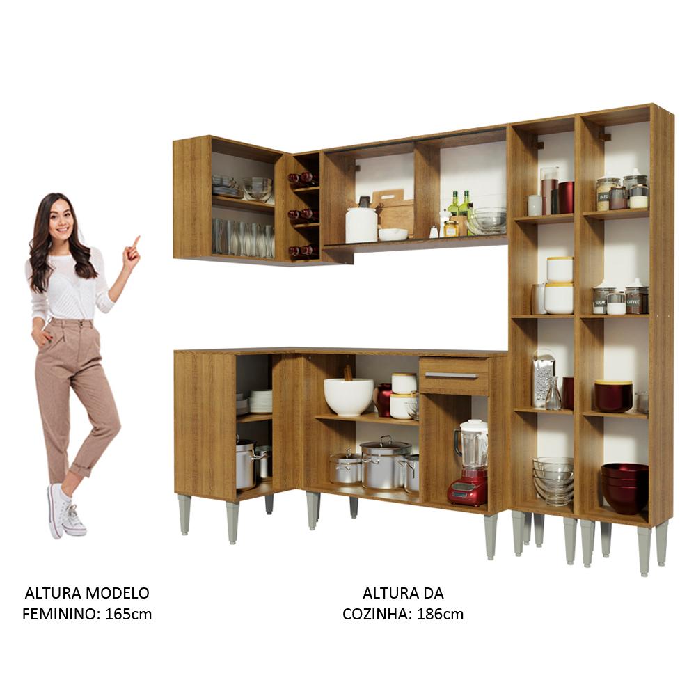 Cozinha Completa de Canto Madesa Emilly Line com Balcão, Armário Vidro Reflex e Paneleiro