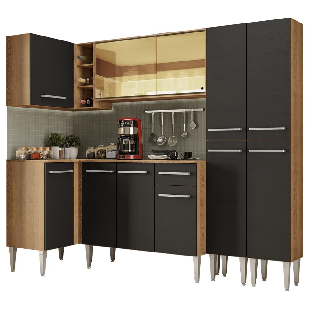 Cozinha Completa de Canto Madesa Emilly Line com Balcão, Armário Vidro Reflex e Paneleiro