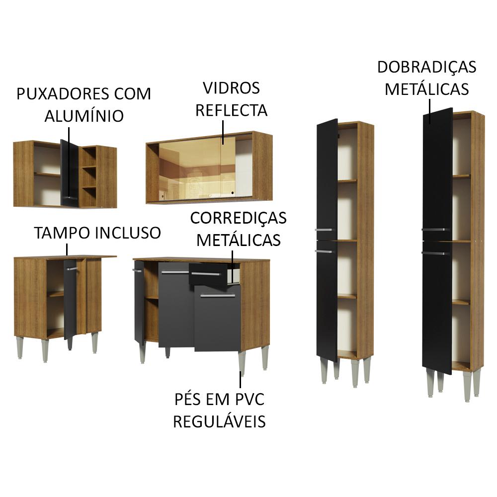 Cozinha Completa de Canto Madesa Emilly Line com Balcão, Armário Vidro Reflex e Paneleiro