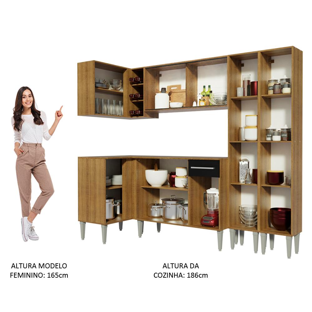 Cozinha Completa de Canto Madesa Emilly Line com Balcão, Armário Vidro Reflex e Paneleiro