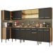 Cozinha Completa de Canto Madesa Emilly Mega com Armário Vidro Reflex e Balcão - Rustic/Preto