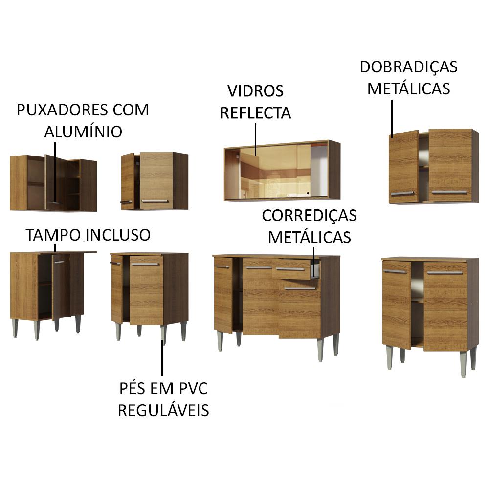 Cozinha Completa de Canto Madesa Emilly Mega com Armário Vidro Reflex e Balcão