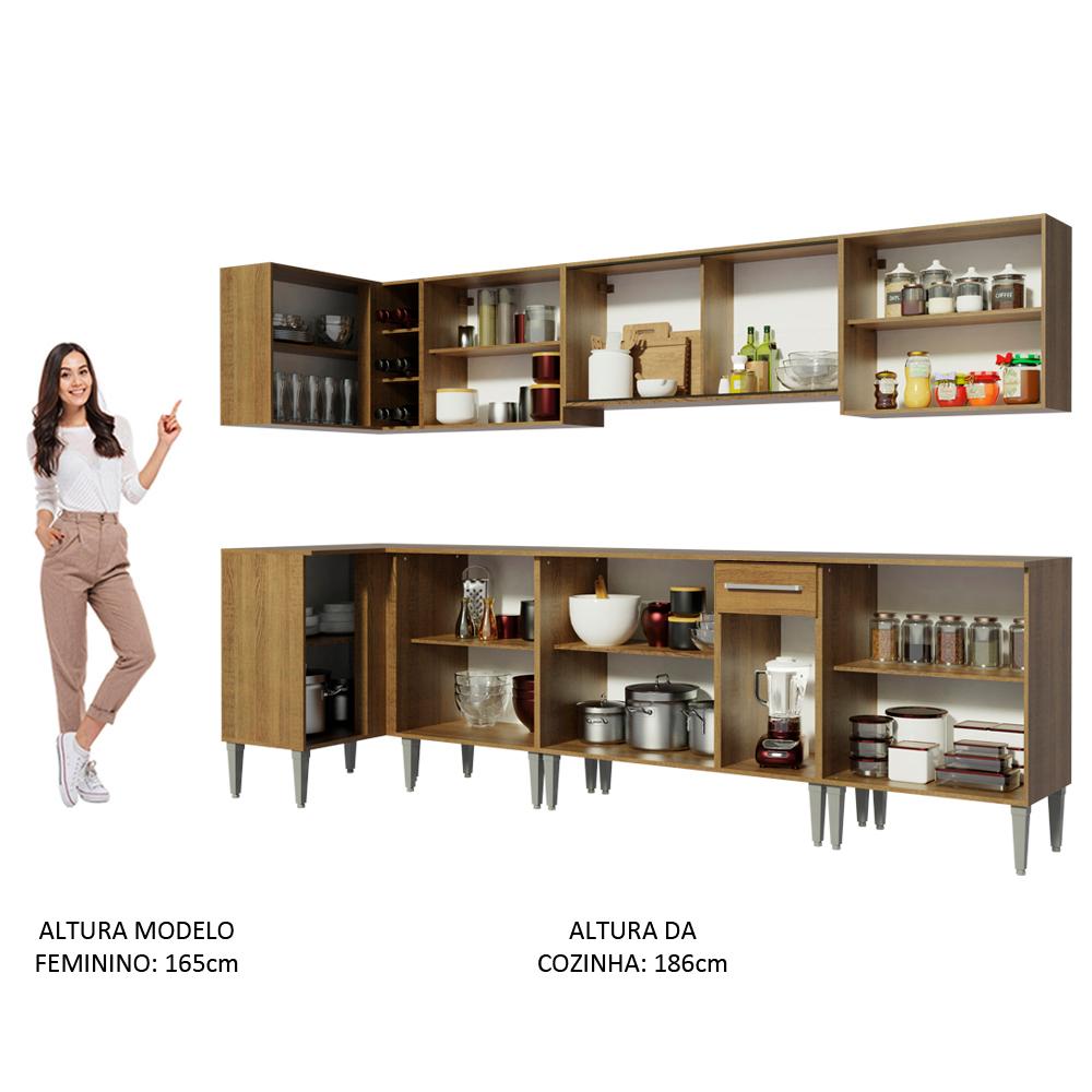 Cozinha Completa de Canto Madesa Emilly Mega com Armário Vidro Reflex e Balcão
