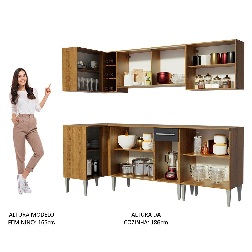 Cozinha Completa de Canto Madesa Emilly Play com Balcão e Armário Vidro Reflex