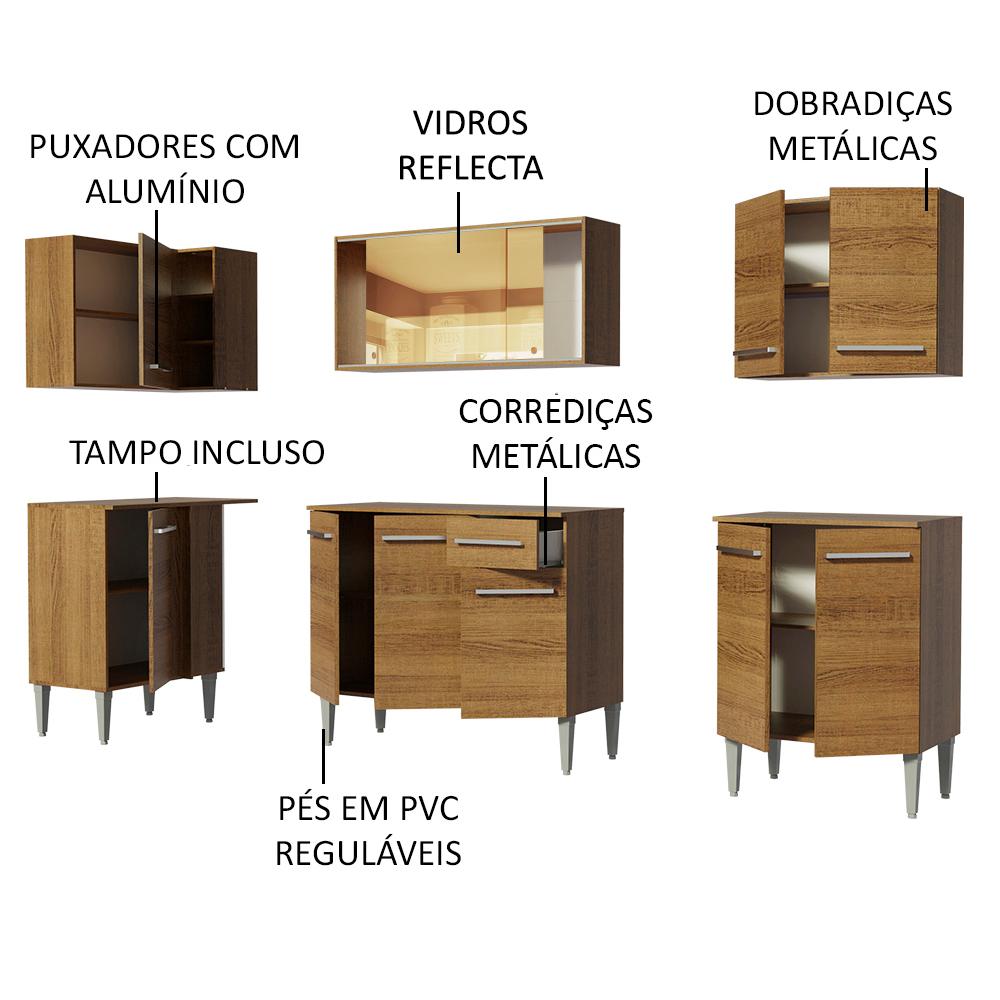 Cozinha Completa de Canto Madesa Emilly Play com Balcão e Armário Vidro Reflex