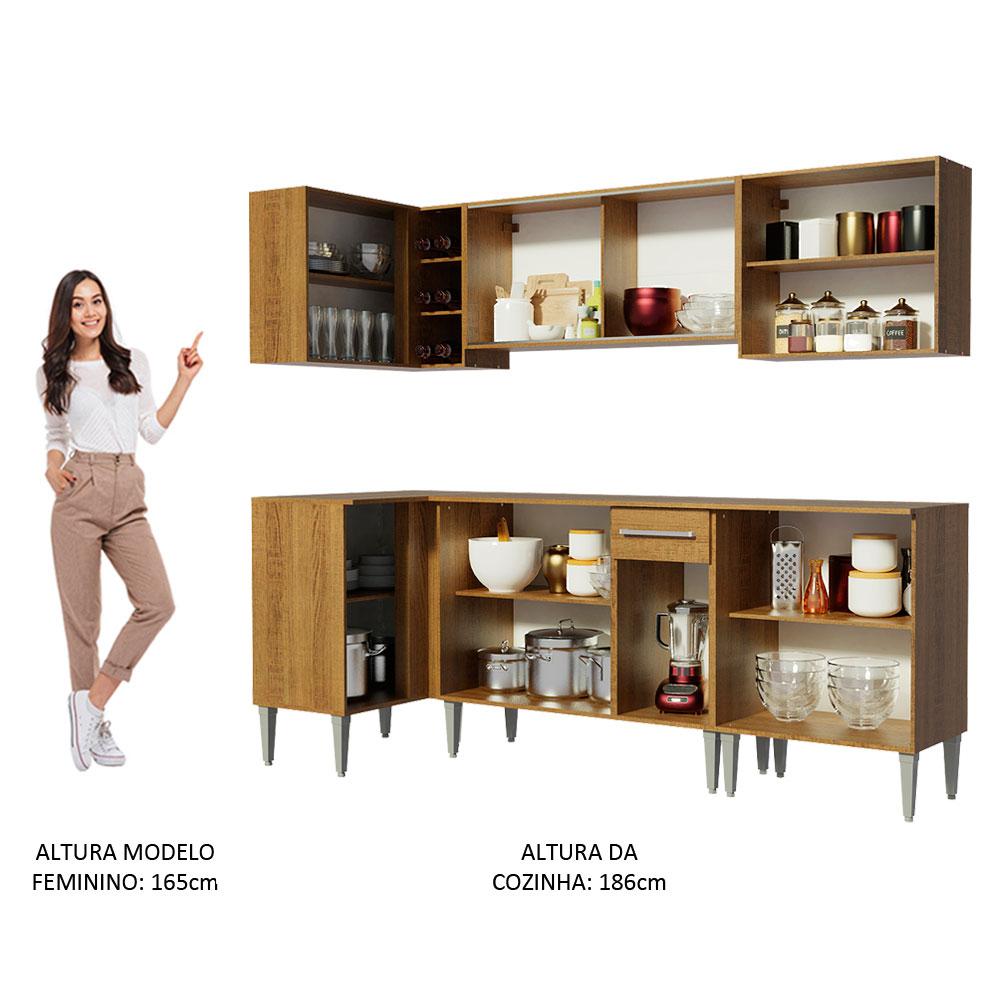 Cozinha Completa de Canto Madesa Emilly Play com Balcão e Armário Vidro Reflex