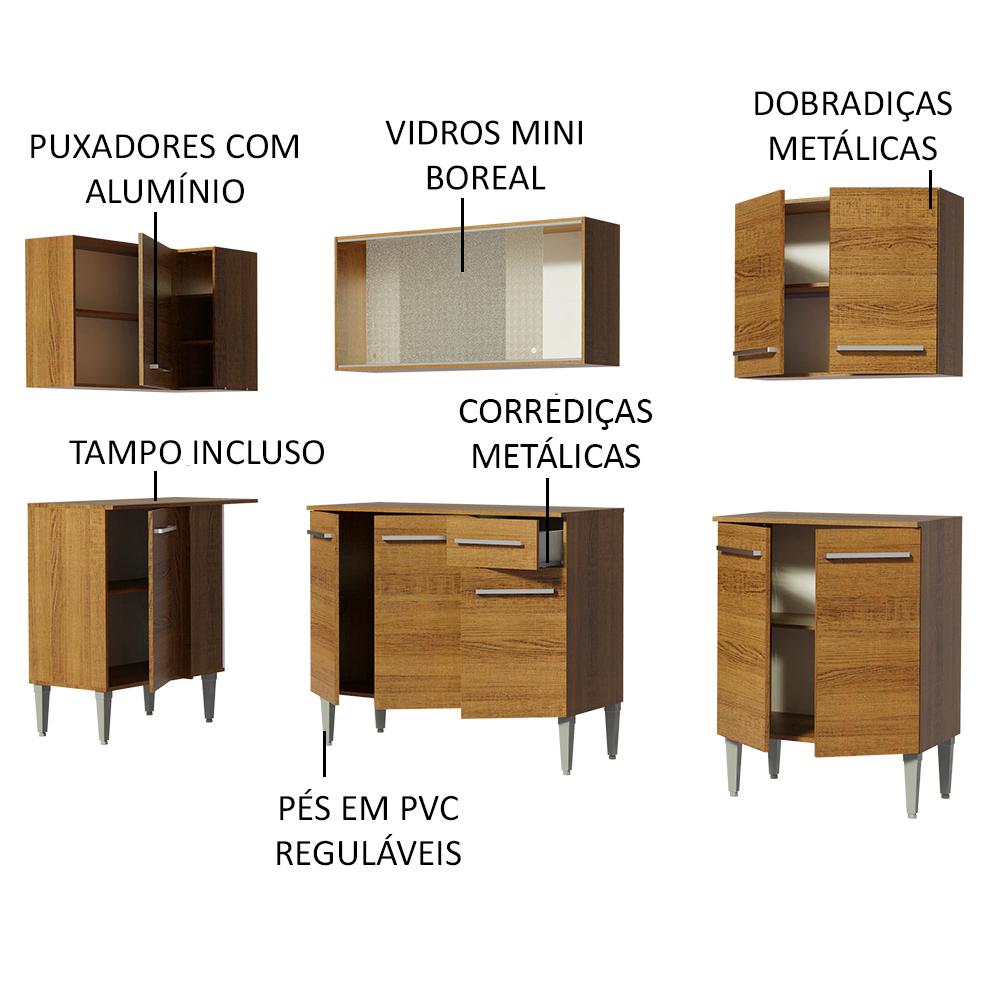 Cozinha Completa de Canto Madesa Emilly Point com Balcão e Armário Vidro