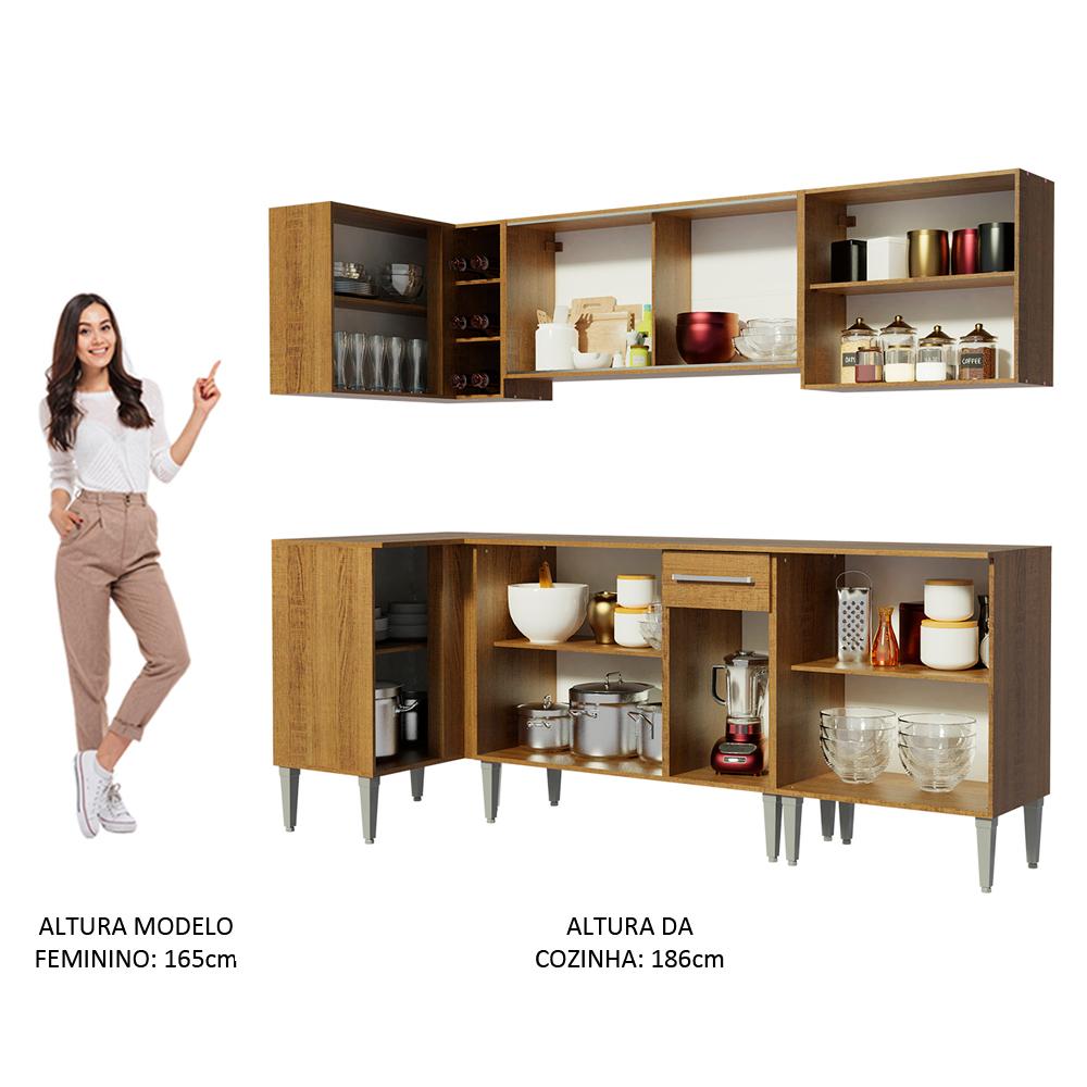 Cozinha Completa de Canto Madesa Emilly Point com Balcão e Armário Vidro
