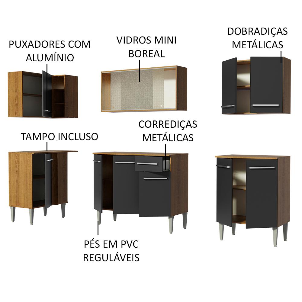Cozinha Completa de Canto Madesa Emilly Point com Balcão e Armário Vidro