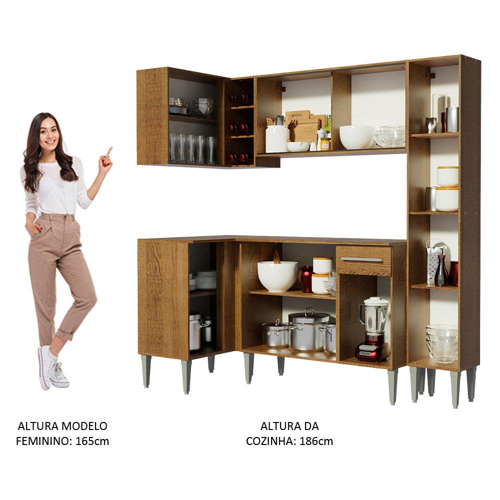 Cozinha Completa de Canto Madesa Emilly River com Balcão e Armário Vidro Reflex