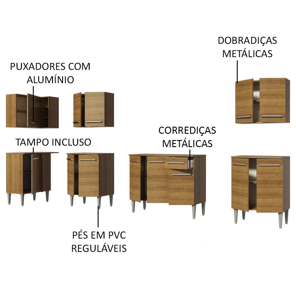 Cozinha Completa de Canto Madesa Emilly Rock com Armário, Balcão e Adega - Rustic