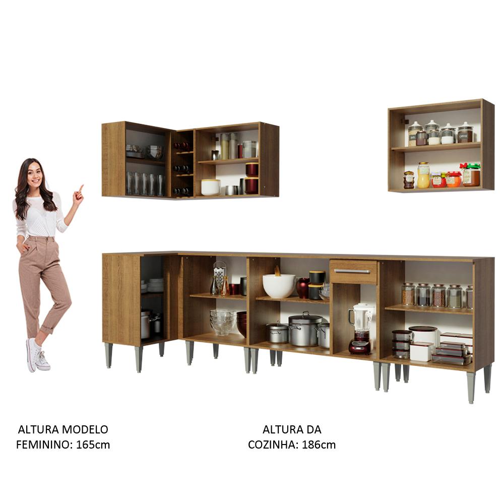 Cozinha Completa de Canto Madesa Emilly Rock com Armário, Balcão e Adega - Rustic