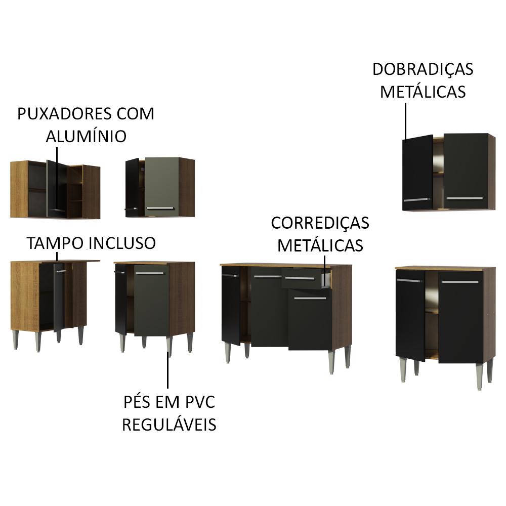 Cozinha Completa de Canto Madesa Emilly Rock com Armário, Balcão e Adega