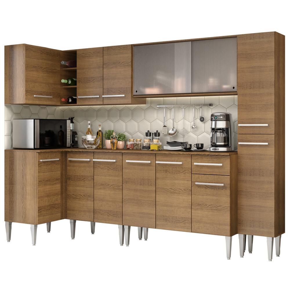 Cozinha Completa de Canto Madesa Emilly Space com Armário Vidro, Balcão e Paneleiro