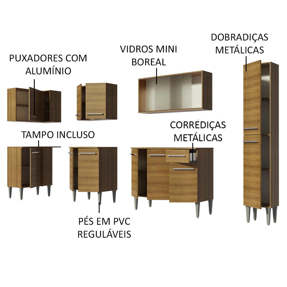 Cozinha Completa de Canto Madesa Emilly Space com Armário Vidro, Balcão e Paneleiro