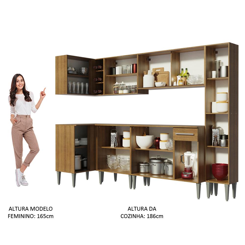 Cozinha Completa de Canto Madesa Emilly Space com Armário Vidro, Balcão e Paneleiro