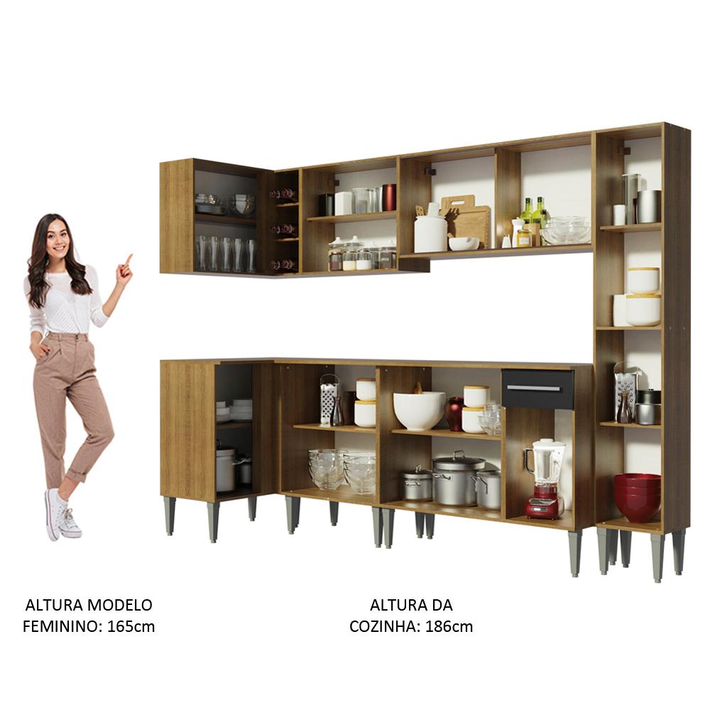 Cozinha Completa de Canto Madesa Emilly Space com Armário de Vidro, Balcão e Paneleiro