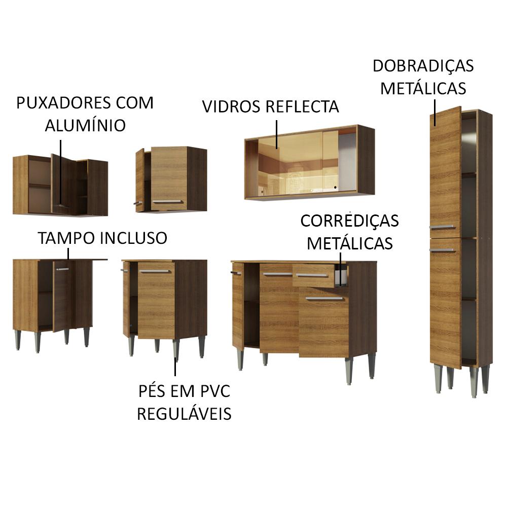 Cozinha Completa de Canto Madesa Emilly Wave com Armário Vidro Reflex, Balcão e Paneleiro