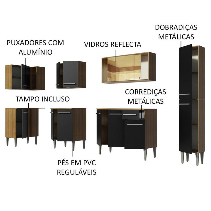 Cozinha Completa Madesa Emilly Box com Balcão e Armário Vidro