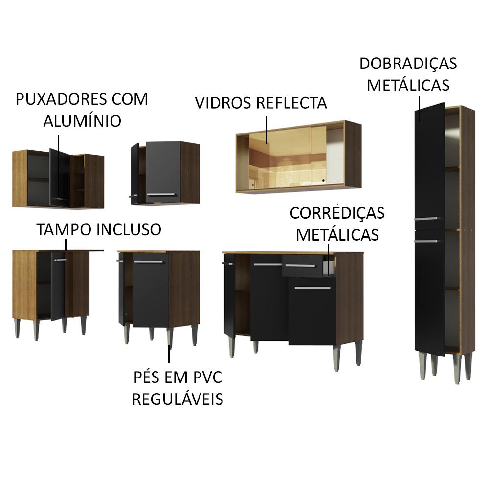 Cozinha Completa de Canto Madesa Emilly Wave com Armário Vidro Reflex, Balcão e Paneleiro