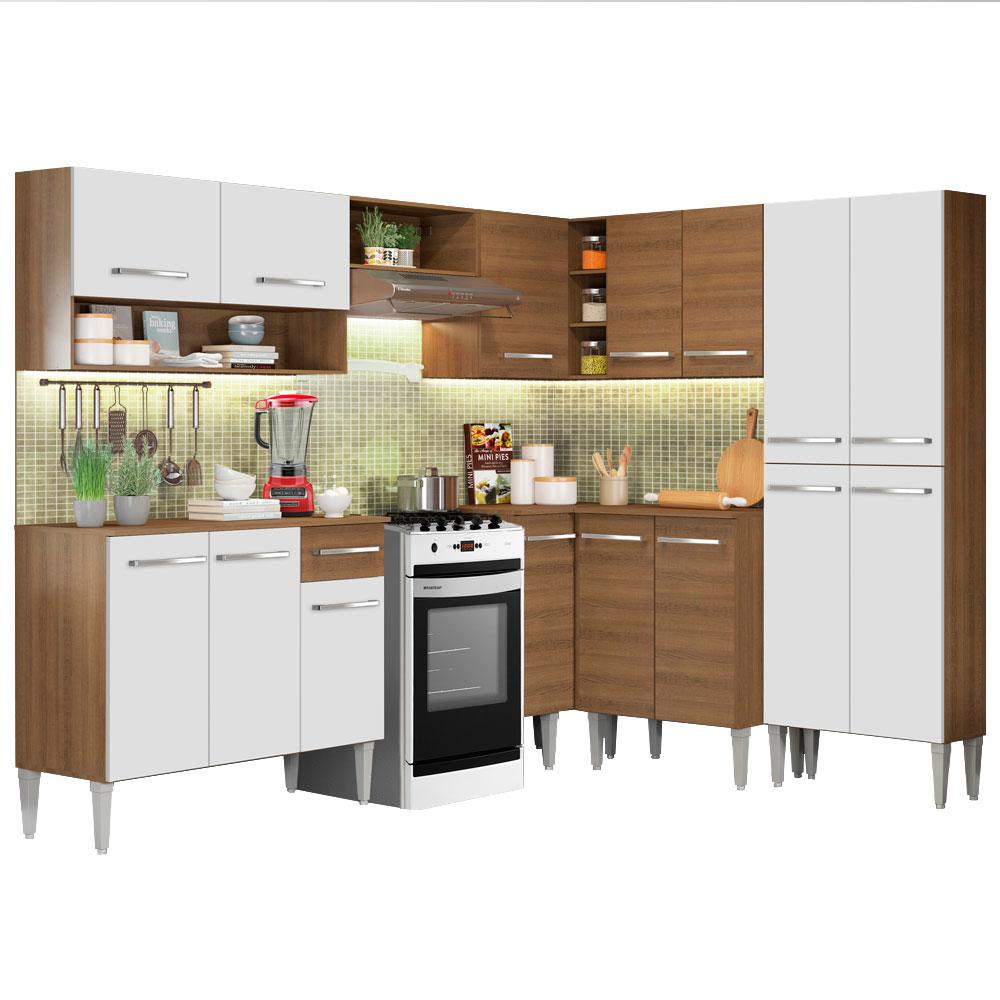 Cozinha Completa de Canto Madesa Emilly Ice com Armário e Balcão 15 Portas 1 Gaveta - Rustic/Branco