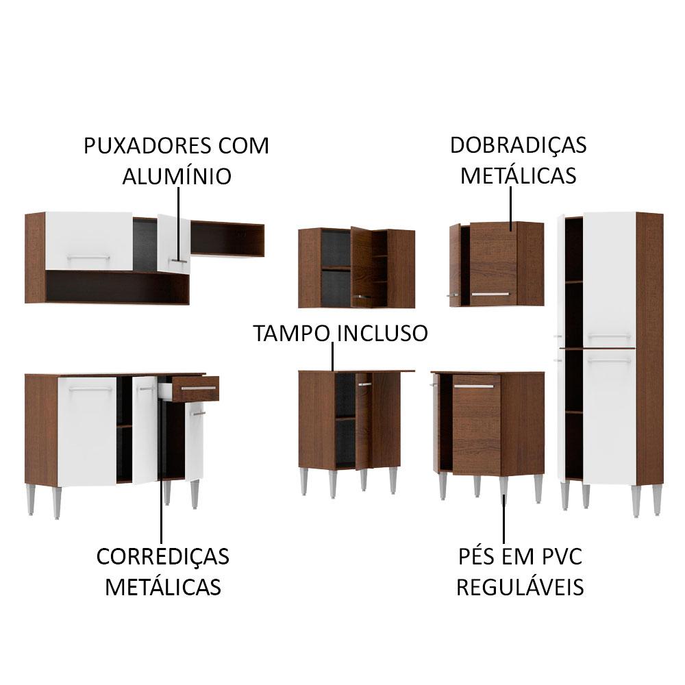 Cozinha Completa de Canto Madesa Emilly Ice com Armário e Balcão 15 Portas 1 Gaveta - Rustic/Branco