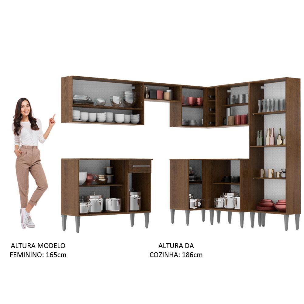 Cozinha Completa de Canto Madesa Emilly Ice com Armário e Balcão 15 Portas 1 Gaveta - Rustic/Branco