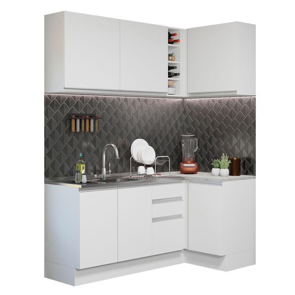 Cozinha Completa de Canto Madesa Glamy 269001 com Armário e Balcão (Sem Tampo e Pia) - Branco