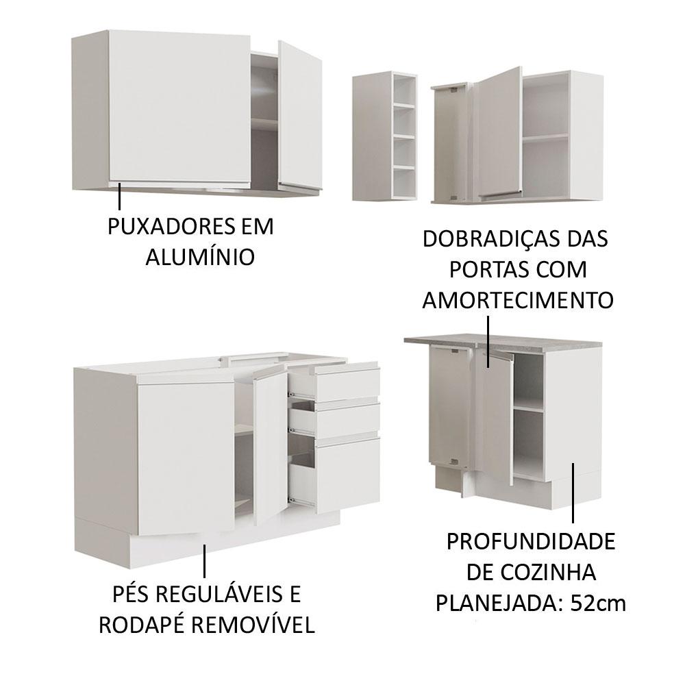Cozinha Completa de Canto Madesa Glamy 269001 com Armário e Balcão (Sem Tampo e Pia) - Branco