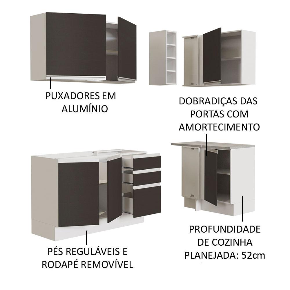Cozinha Completa de Canto Madesa Glamy 269001 com Armário e Balcão (Sem Tampo e Pia) - Branco/Preto
