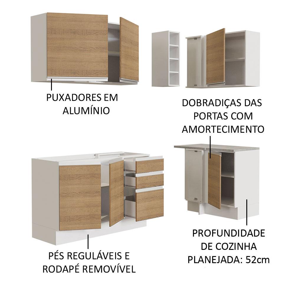 Cozinha Completa de Canto Madesa Glamy 269001 com Armário e Balcão (Sem Tampo e Pia) - Branco/Rustic