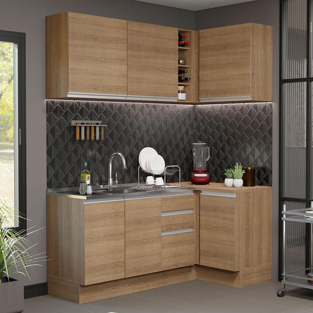 Cozinha Completa de Canto Madesa Glamy 269001 com Armário e Balcão (Sem Tampo e Pia) - Rustic