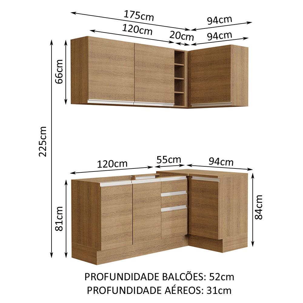 Cozinha Completa de Canto Madesa Glamy 269001 com Armário e Balcão (Sem Tampo e Pia) - Rustic
