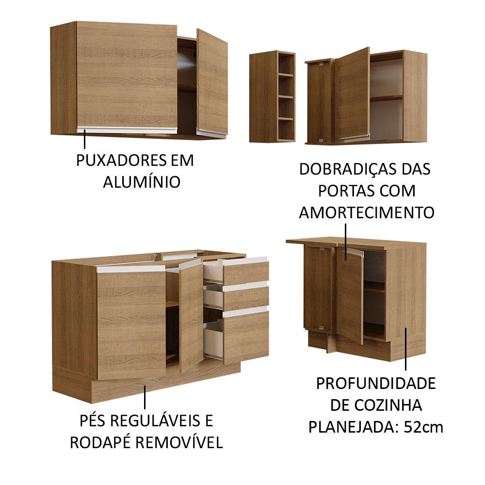 Cozinha Completa de Canto Madesa Glamy 269001 com Armário e Balcão (Sem Tampo e Pia) - Rustic