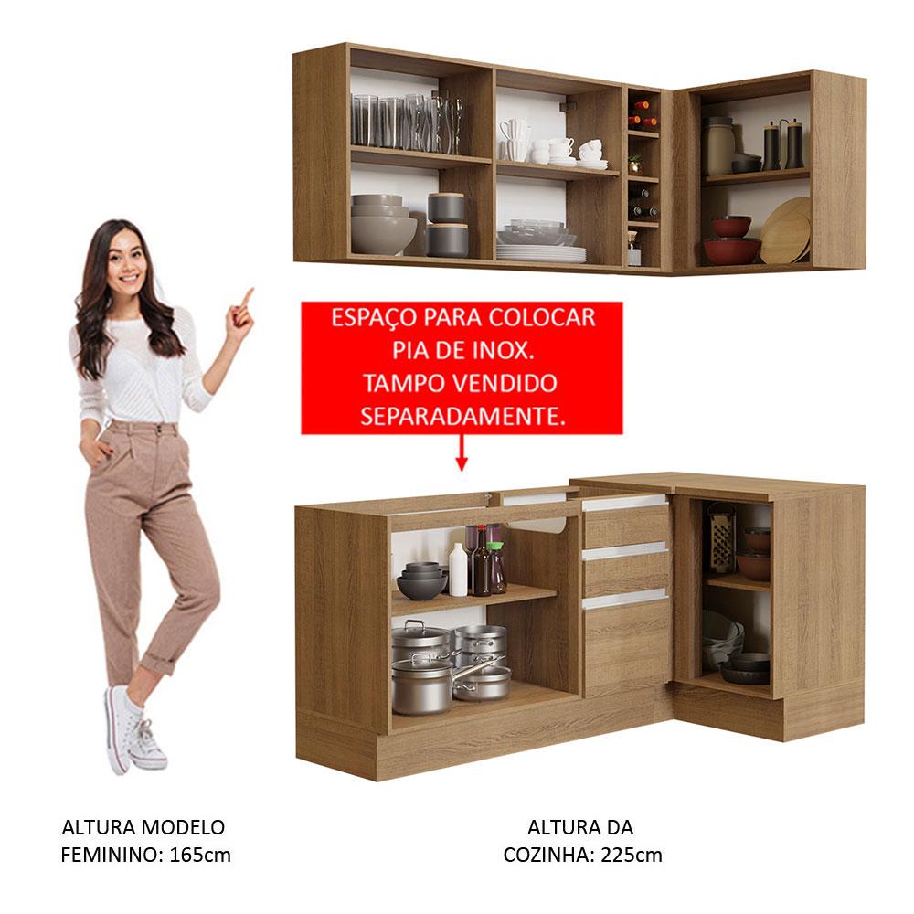Cozinha Completa de Canto Madesa Glamy 269001 com Armário e Balcão (Sem Tampo e Pia) - Rustic