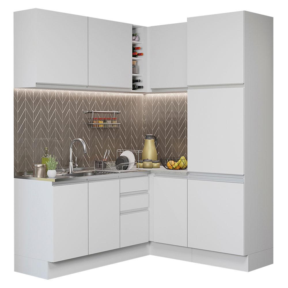 Cozinha Completa de Canto Madesa Glamy 329001 com Armário e Balcão (Sem Tampo e Pia) - Branco