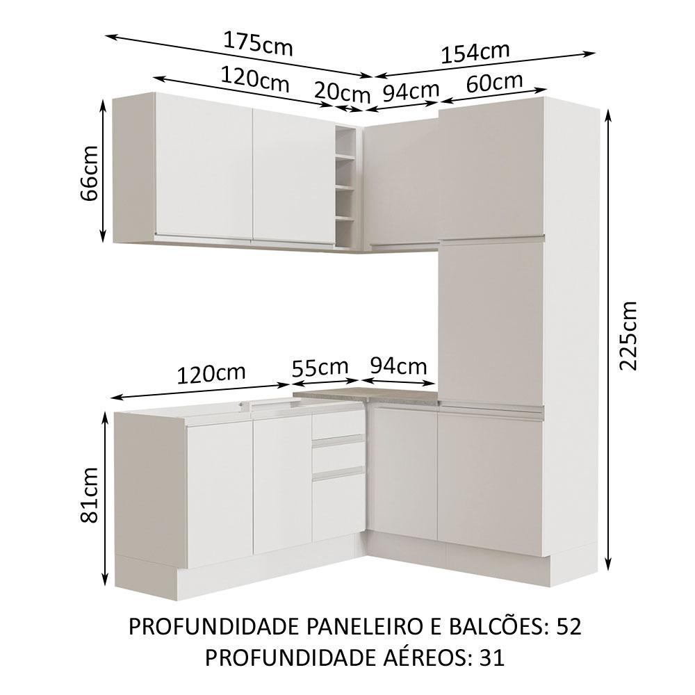 Cozinha Completa de Canto Madesa Glamy 329001 com Armário e Balcão (Sem Tampo e Pia) - Branco